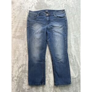 a.n.a. Jeans Womens Sz 32/14 Blue Crop Straight Capri Stretch Embroidered Faded